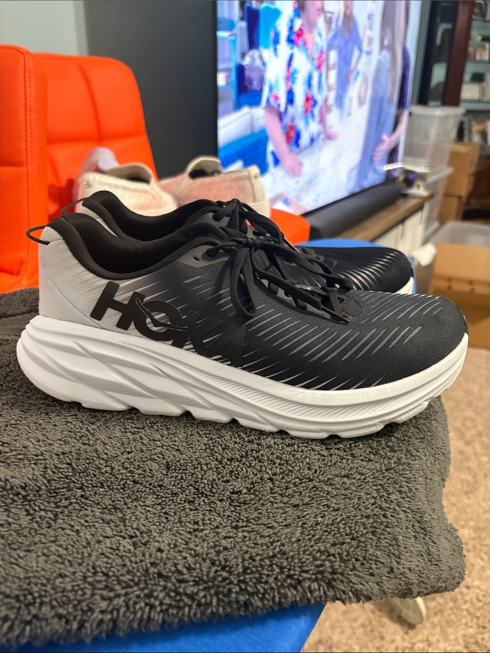 Hoka Black and White Cushioned Running Shoes